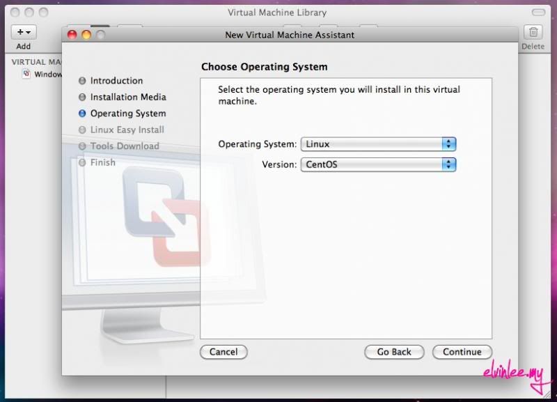Choose Operating System, VMware Fusion 5 will do an auto select