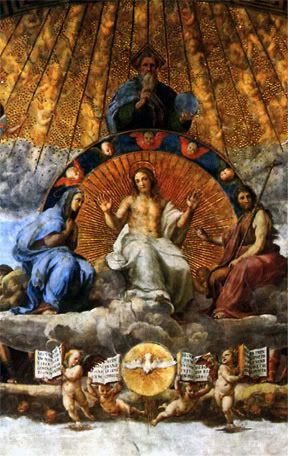 The Trinity with Mary and John the Baptist - detail from The Triumph of the Christian Faith fresco by Raphael - Stanzo della segnatura - Vatican