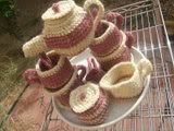 Wool "Strawberry Creme" Play Tea Service for 4  *3dayauction*