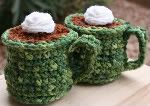 Set of 2 Wool Play Food (Playfood) -- Espresso Con Panna / Hot Cocoa in Beautiful Handpainted Green