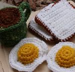 Wool Play Food (Playfood) --Breakfast-- Mug of Coffee/Tea, 2 Fried Eggs, 2 pieces of Toast