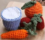 Cotton Play Food -- After School Snack -- Orange, Tumbler of Milk, 2 Strawberries, Baby Carrot