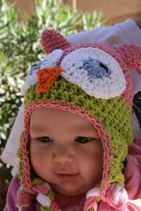 Newborn-3months Pink Owl Cotton Earflap Novelty Hat -- Photography Prop