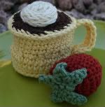 Cotton Play Food-- Espresso con Panna (Yellow Colorway) and a Strawberry